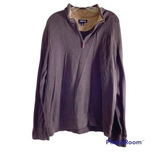 Lands End Mens Flannel Cotton Long Sleeve Sweater Brown 1/4 Zip Size L